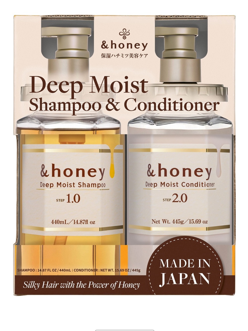 NEW &honey Deep Moist Shampoo Conditioner Set 440mL 445g Made in Japan Hair Care